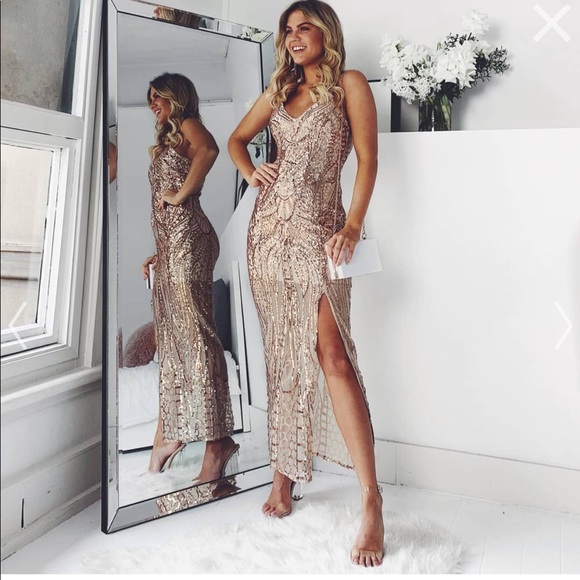 showpo rose gold dress
